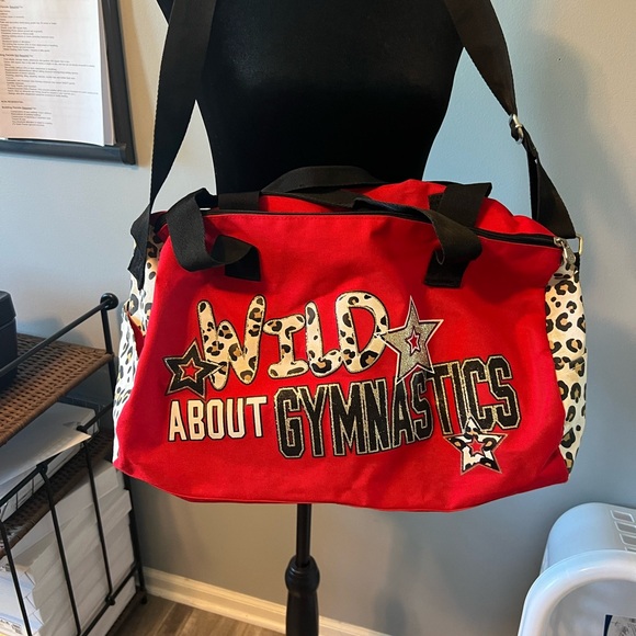 Justice Wild About Gymnastics Red Leopard Print Duffle Bag - Picture 2 of 6